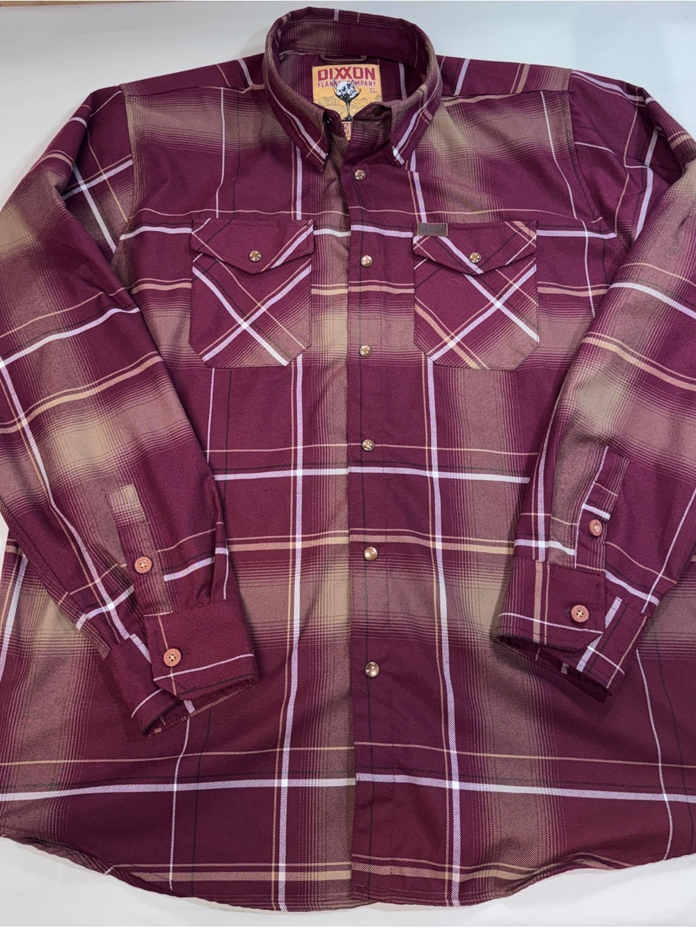 Dixxon Cabernet Mens Size XL Button Down Long Sleeve Pocket Logo Flannel Shirt